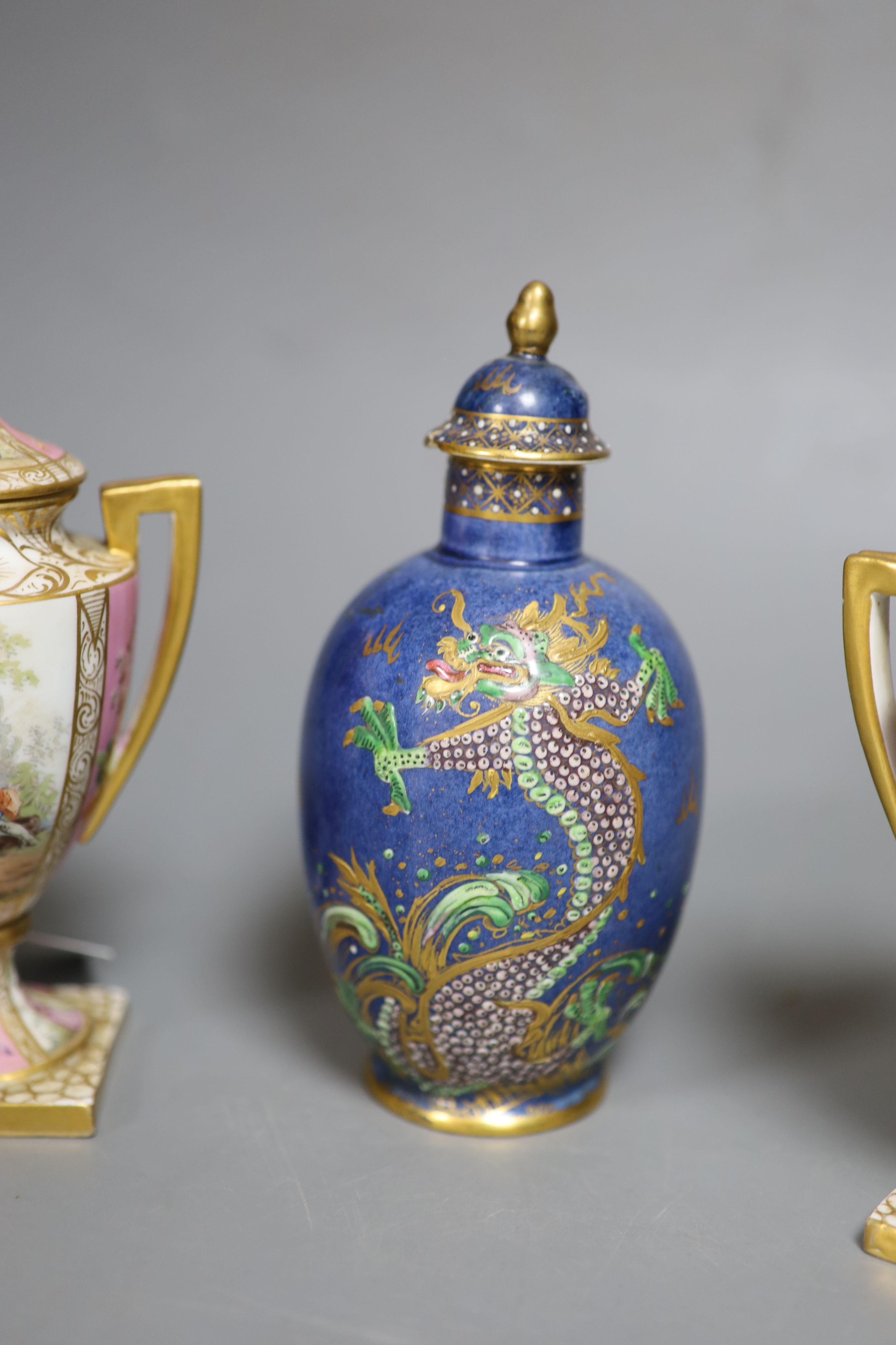 A pair of Austrian porcelain vases, Sevres style casket etc